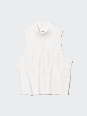Uniqlo White Ribbed Sleeveless Turtleneck Sweater Tank
